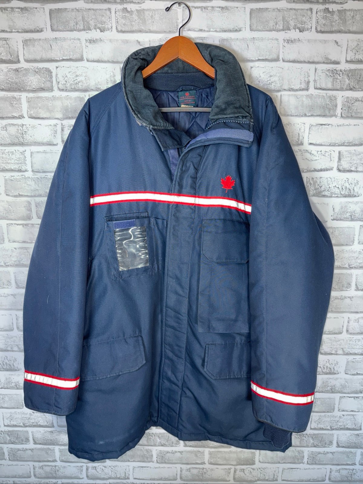 VTG AIR CANADA PARKA WINTER Jacket Reflector Blue Full Zip Mens L