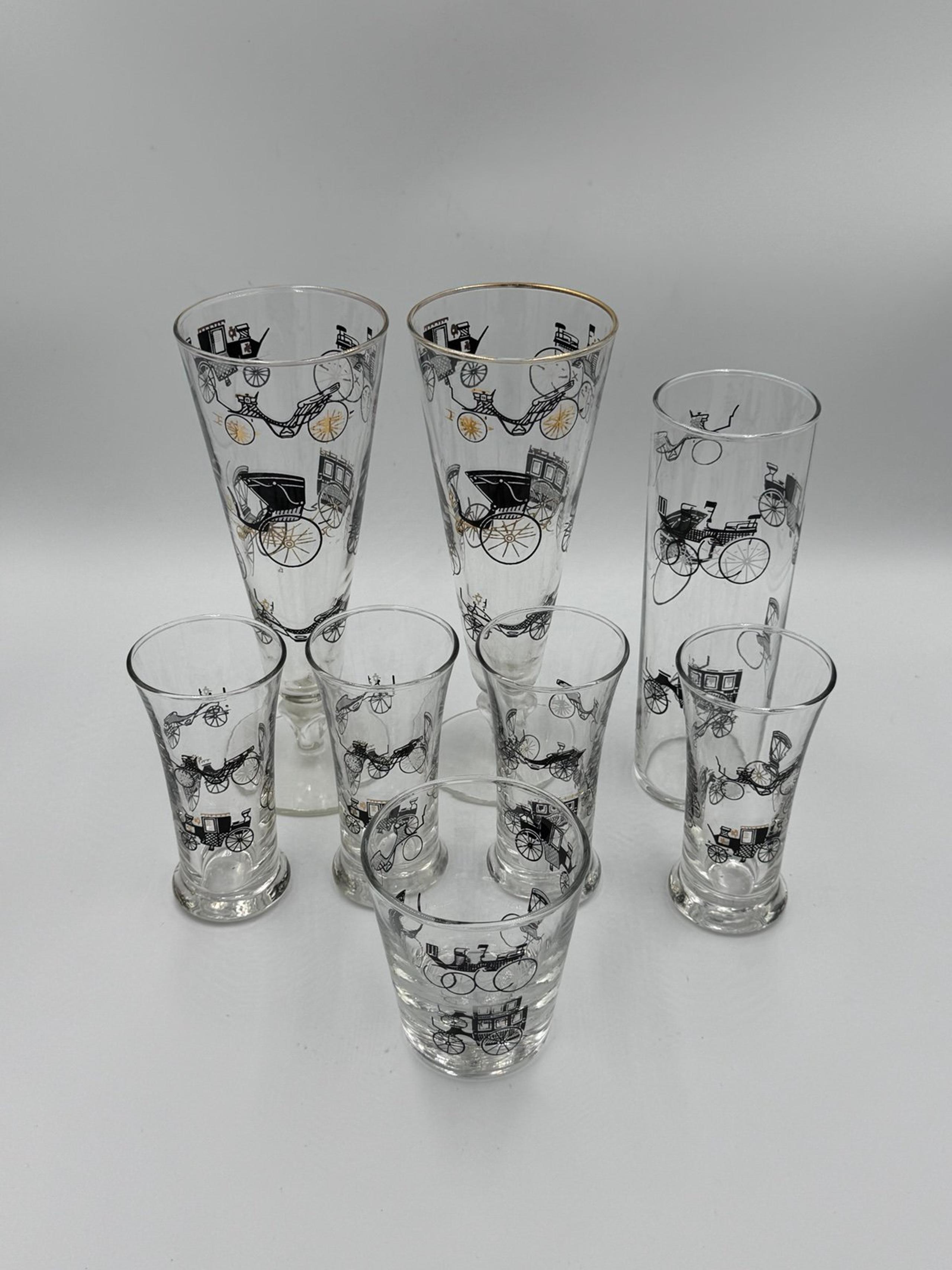 Vintage Libbey Curio Stagecoach & Buggy Cocktail Glasses Set of 8