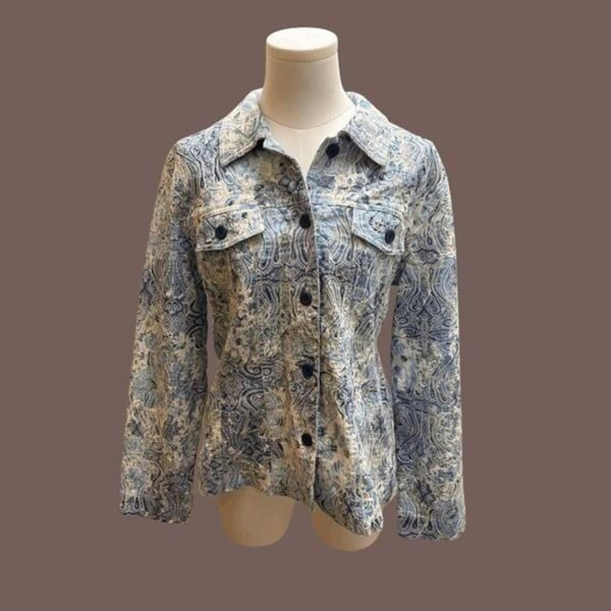 Vintage Joni B Women’s Blue Paisley Trucker Jacket Size Large