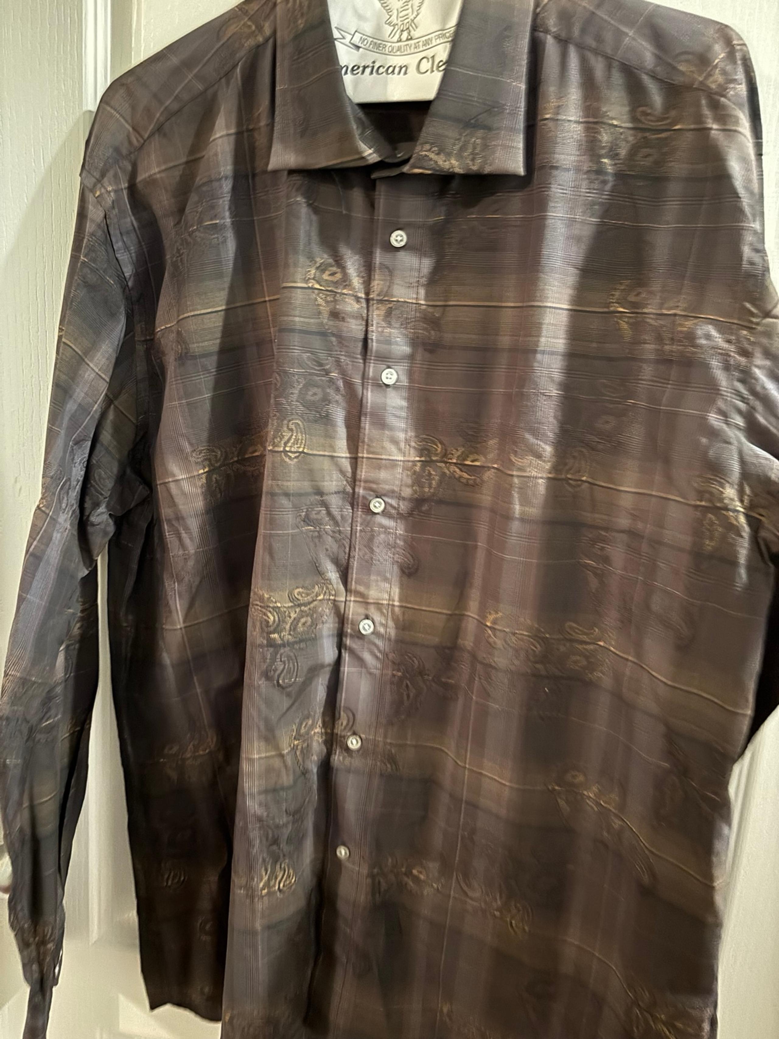 Dress Shirt mens 2XL Inserch Icon brown, gold, paisley, jacquard cotton