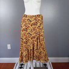 Max Studio Womens Faux Wrap Skirt Size Small Yellow Floral Print Side Tie Ruffle