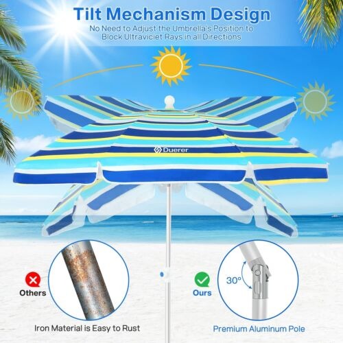Rainbow Beach Umbrella Patio Outdoor Sunshade UV Resist Tilt Market 6.5 ft