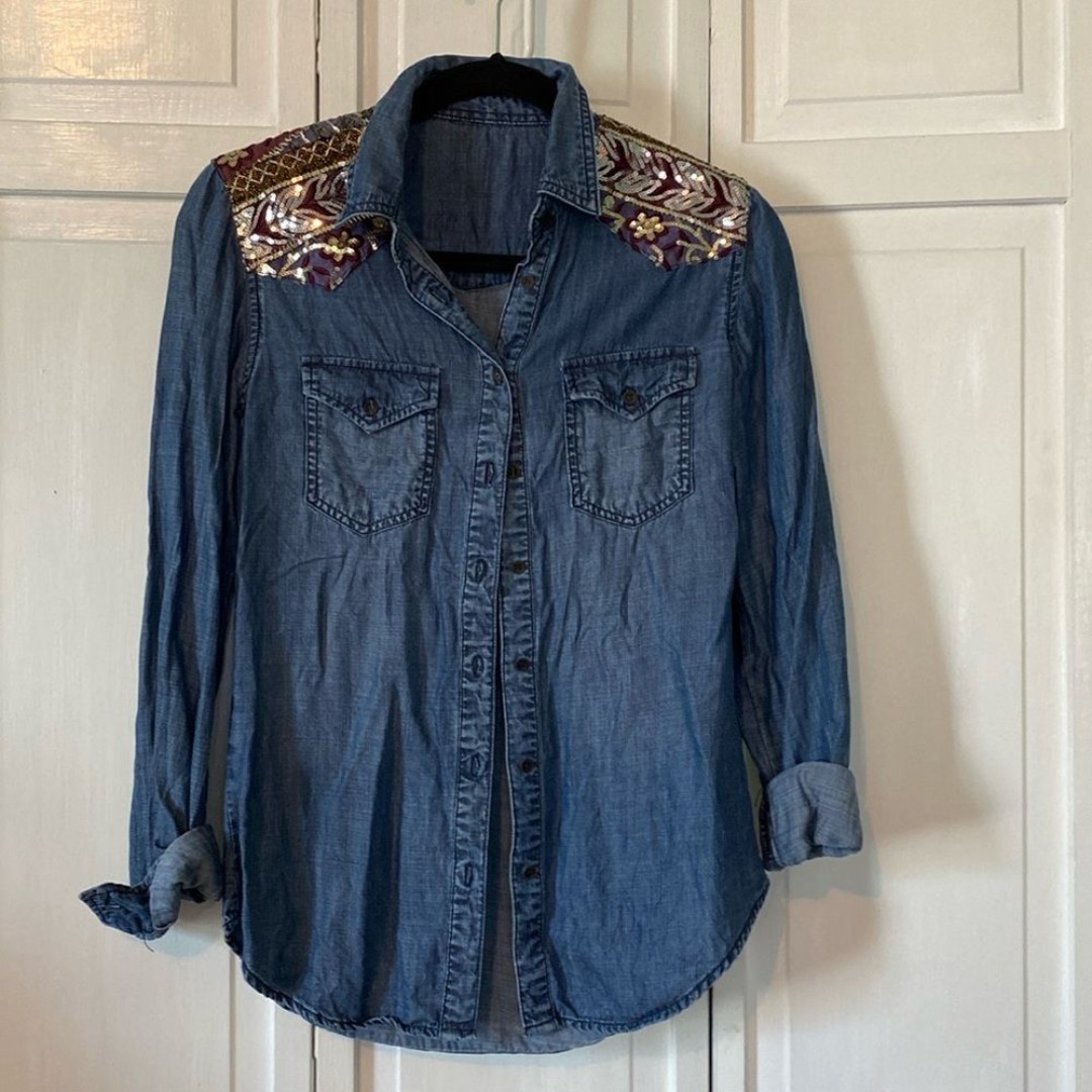 Desigual Sequin Embellished Denim Shirt - Size S