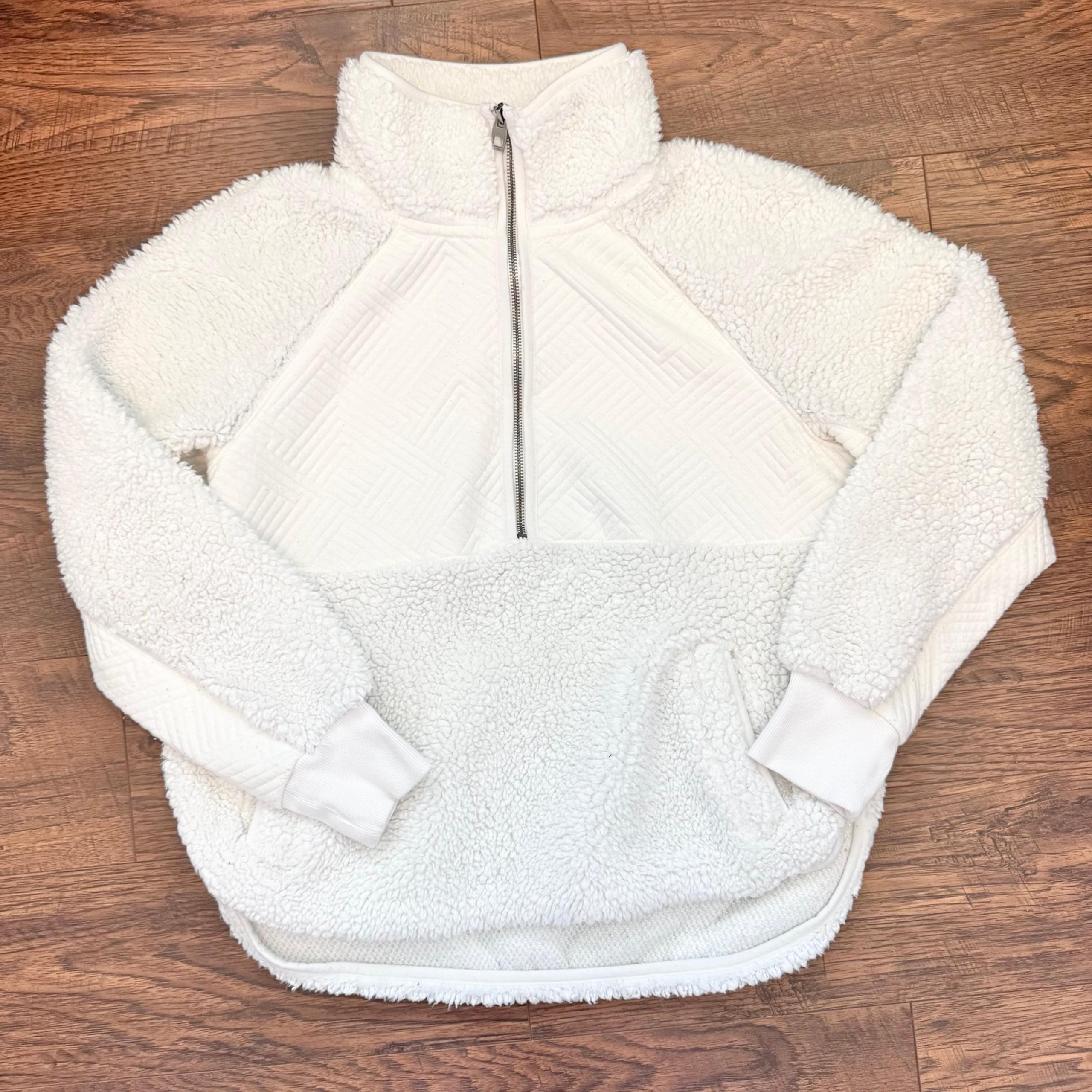 Anthropologie Halcyon Sherpa Ivory 1/2 Zip Pull Over Jacket Womens Size Small