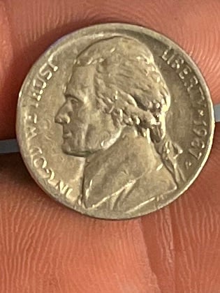 Nickel P Mint 1987 IN GOD WE TRUST ON THE RIM
