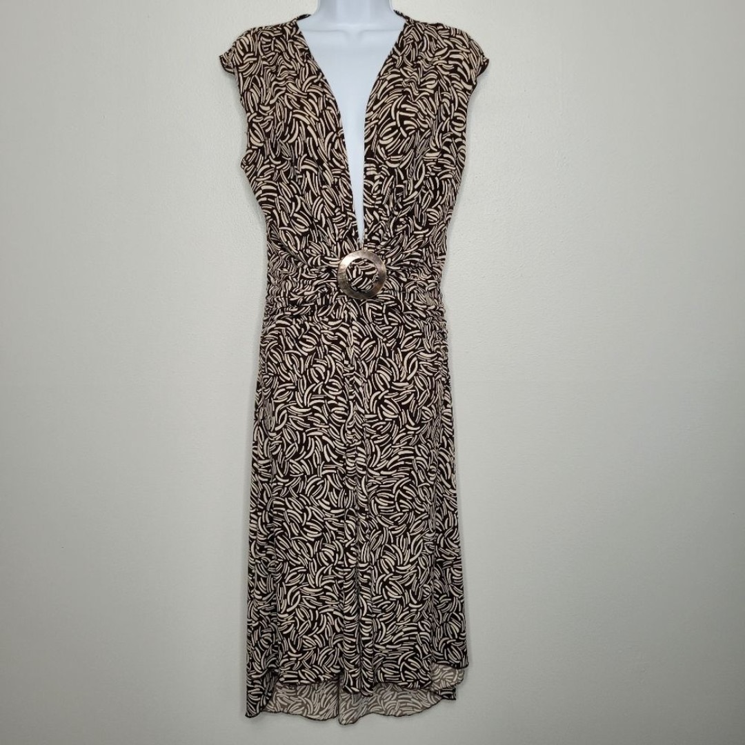 Bisou Bisou brown tan tones y2k deep v vacation rich girl dress size 8