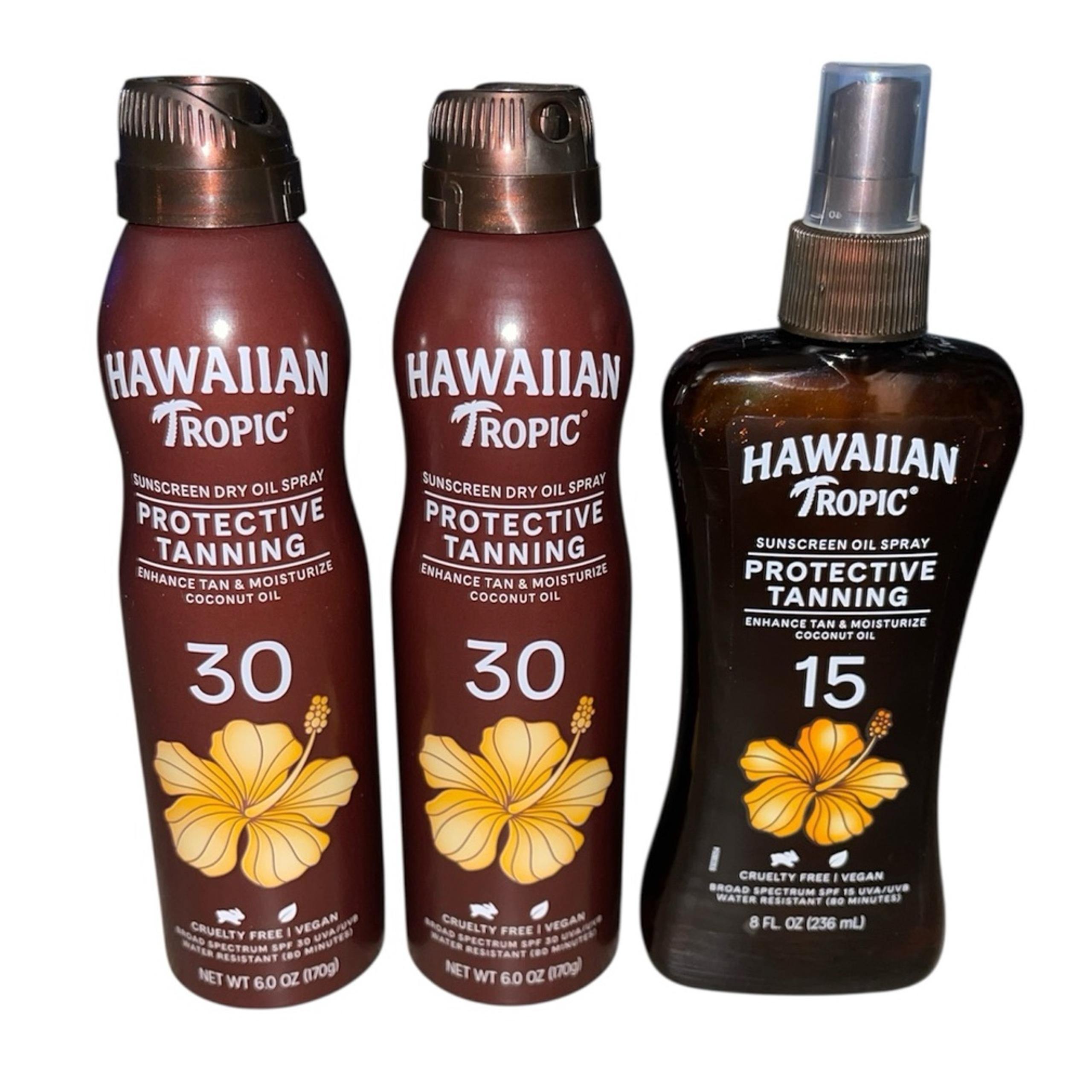 Lot Of Hawaiian Tropic Protective Tanning Oil Spray, SPF 30 & 15, 6 & 8 Fl Oz