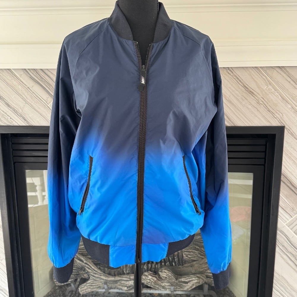 American Eagle Ombre Bomber Jacket Full Zip Lightweight Blue Small
