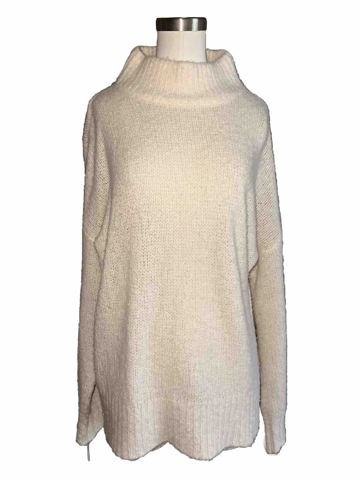 360 CASHMERE SWEATER IVORY SWEATER TOP SIZE SMALL Mock Neck Chunky
