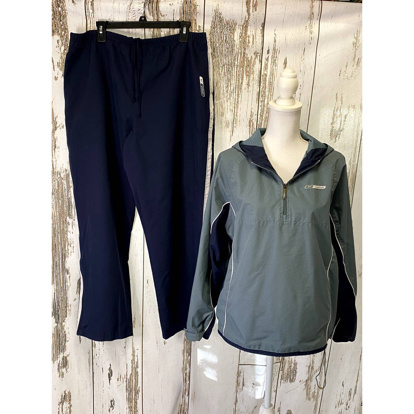 Early 2000s/90s Vintage Reebok Green And Navy Tracksuit Set