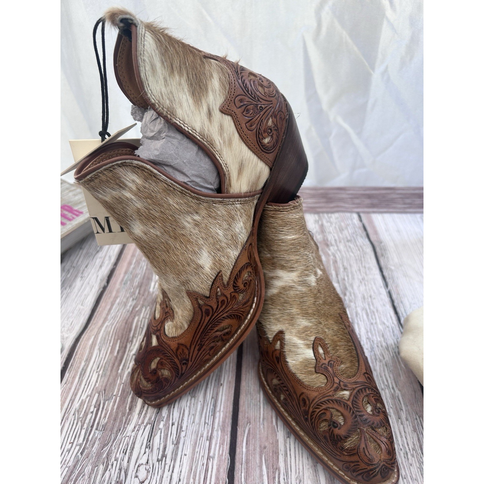 Myra Horse Jane Bootie Size 7 Western Hand Tooled Leather Cowhide NWT New Cow