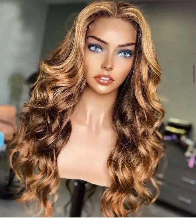 Highlighted 180% 4*4 Transparent Swiss Lace Front Wig Body Wave