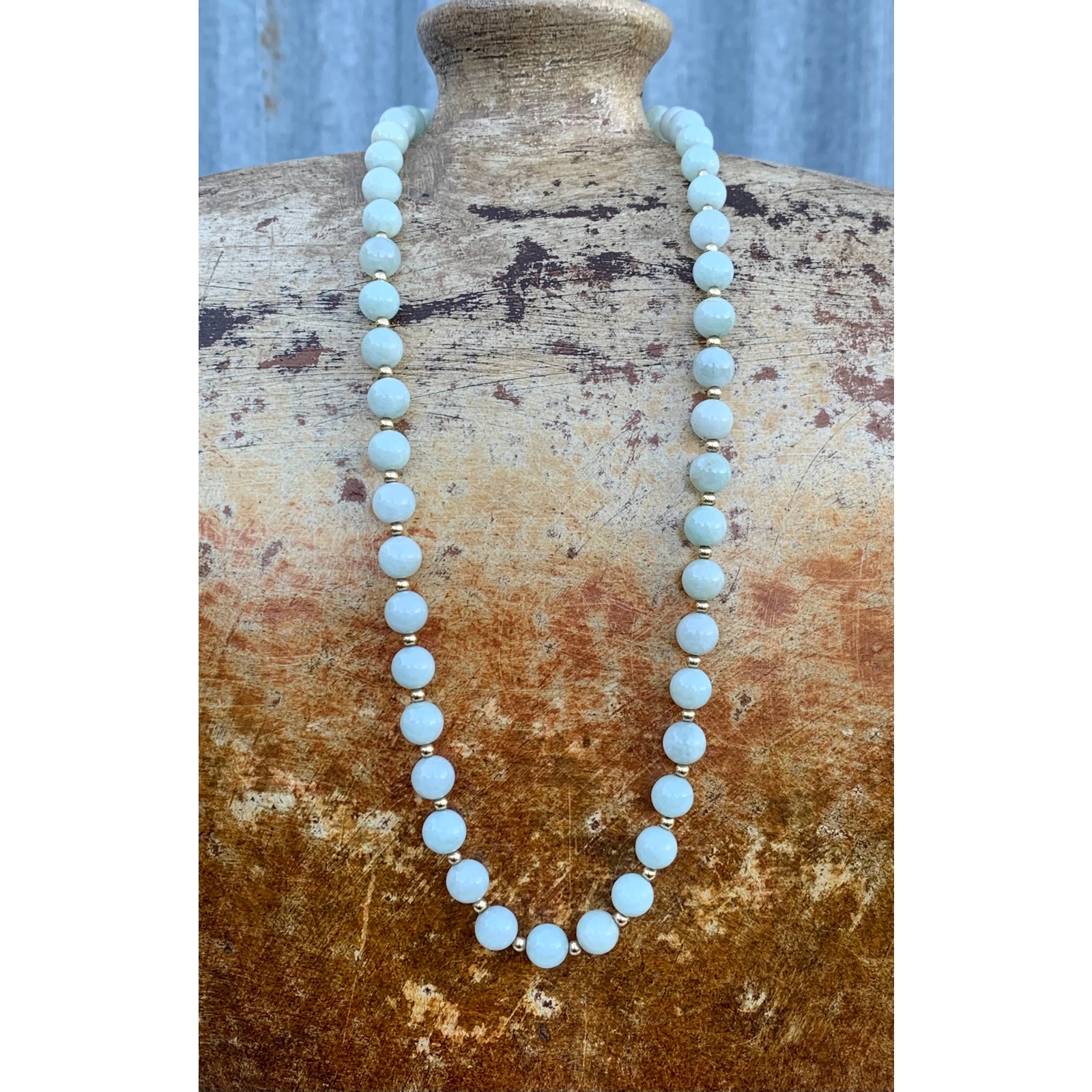 14K Gold and Jade Beaded Necklace Vintage