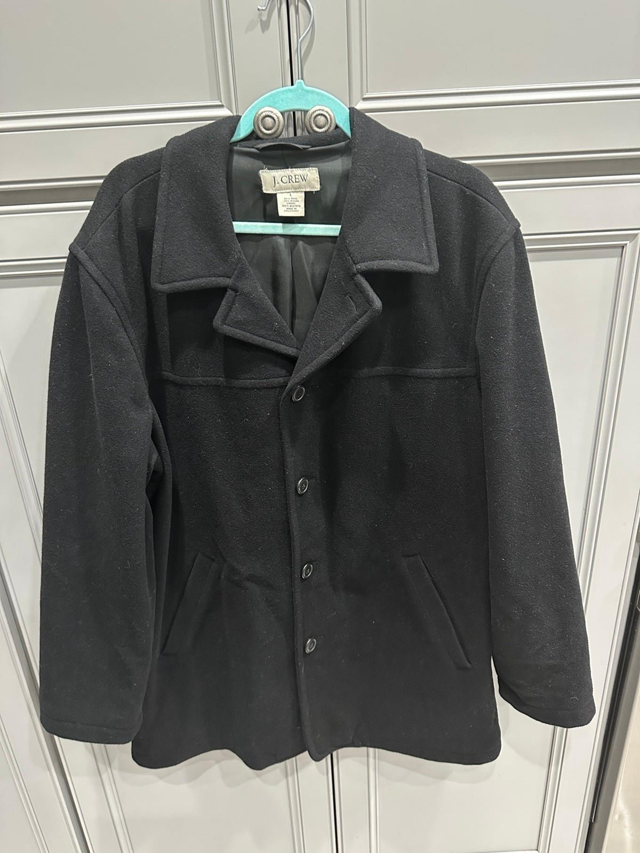 J. Crew Wool Men’s black single breasted pea coat size large
