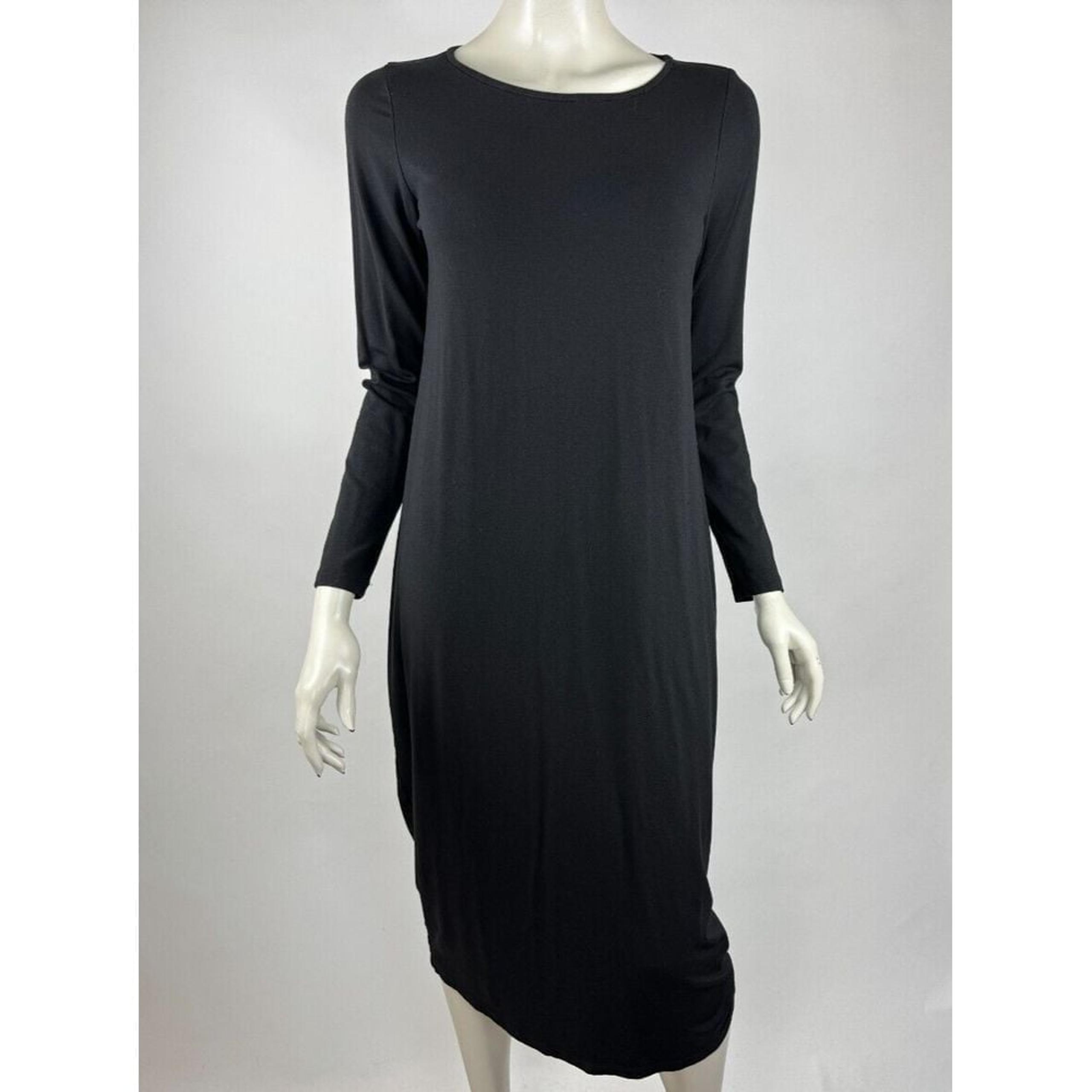 Eileen Fisher Stretch Jersey Knit Jewel Neck Dress Women PS EUC Long SleeveBlack
