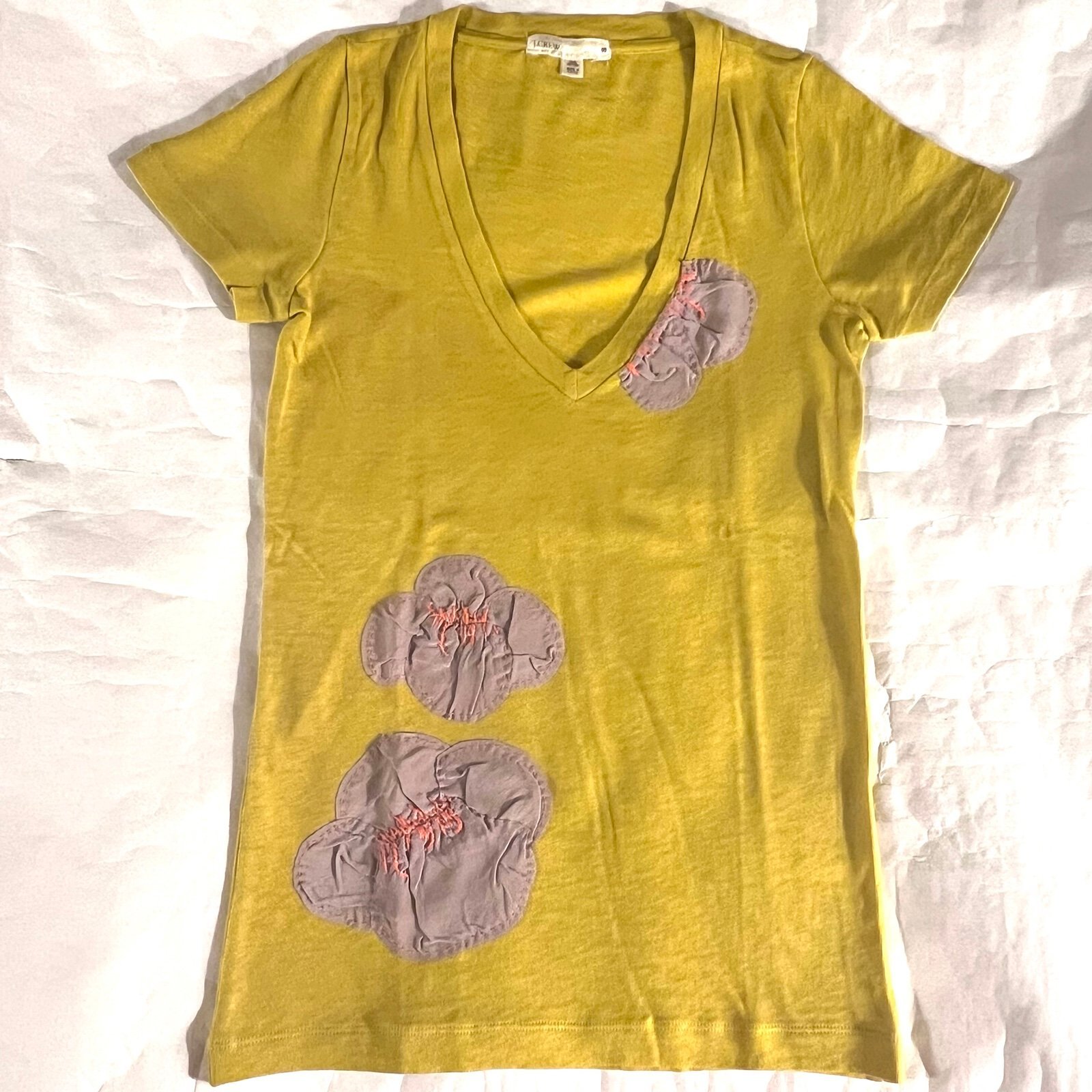 J. Crew Vintage Luxe Floral Appliqué T-Shirt Size Small Chartreuse