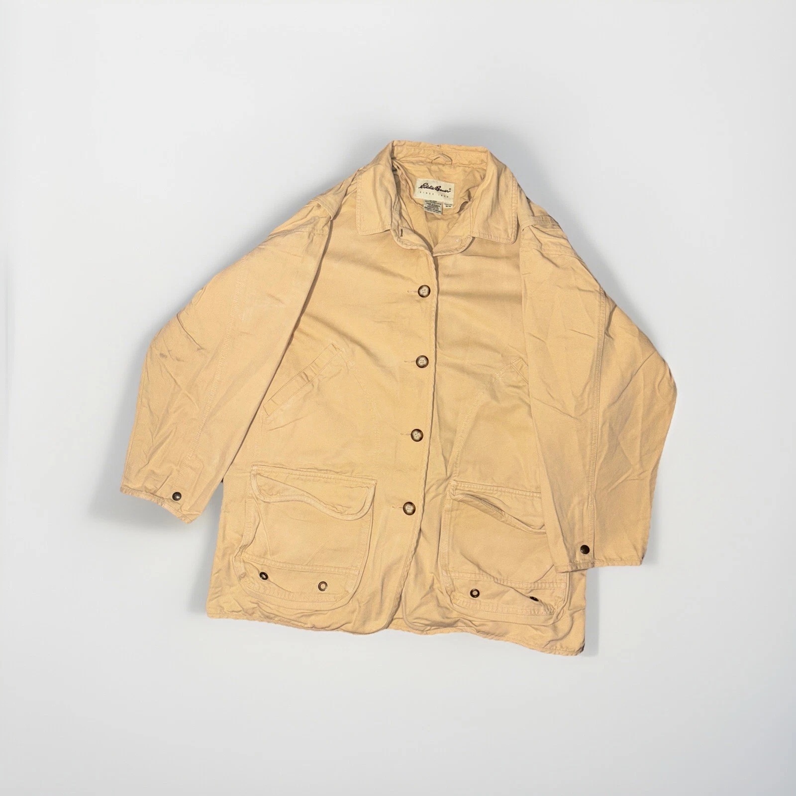 Vintage Eddie Bauer Women M Tan Canvas Jacket Unlined Utility Workwear Outdoor