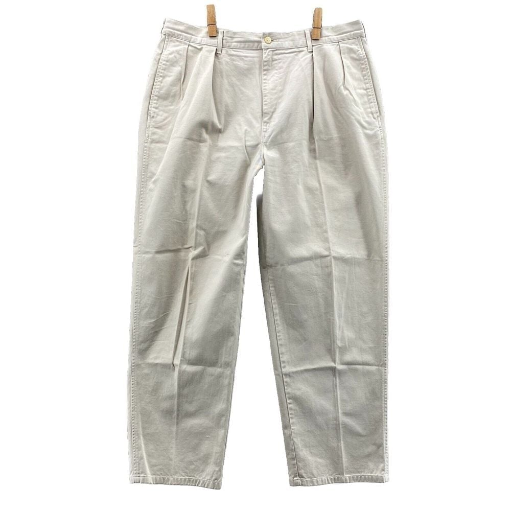 Vintage Polo Ralph Lauren Pants Men's 37x29* Beige Pleated Made in USA Chino 90s