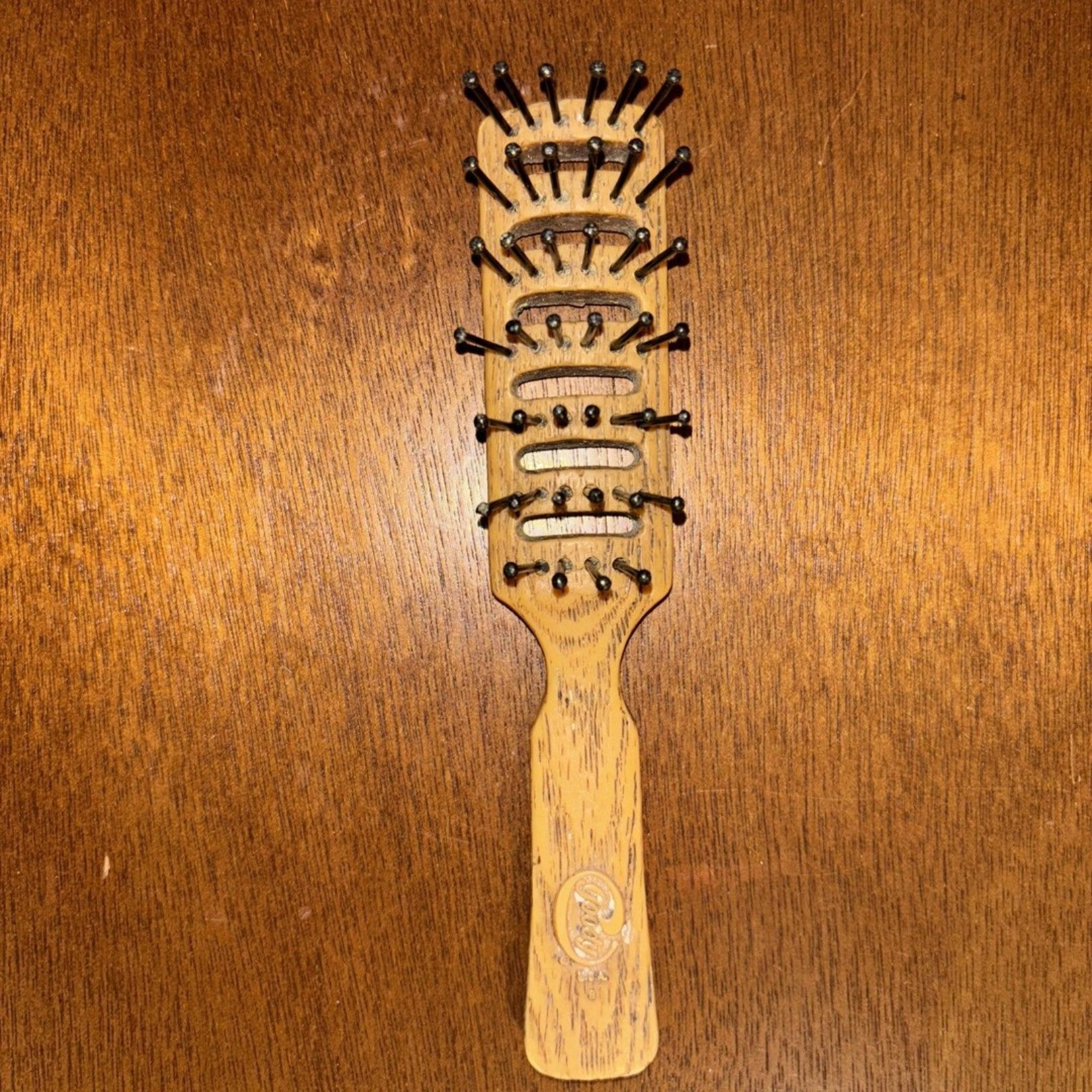 Vintage GOODY Wood Grain 6" Detangle Vented Blow Dry Hair Brush Purse Travel USA