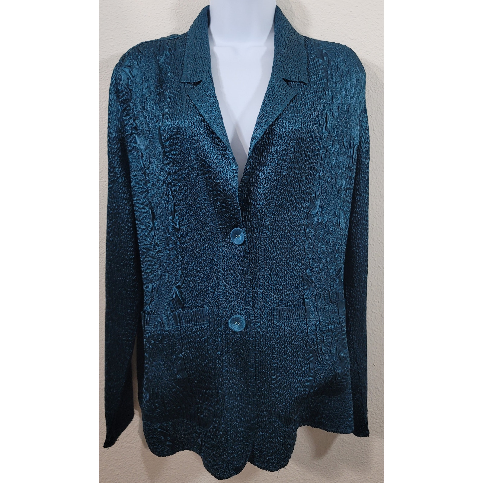 Chico's Traveler Striking Teal Crushed Short Blazer Jacket 2 Large New With Tags