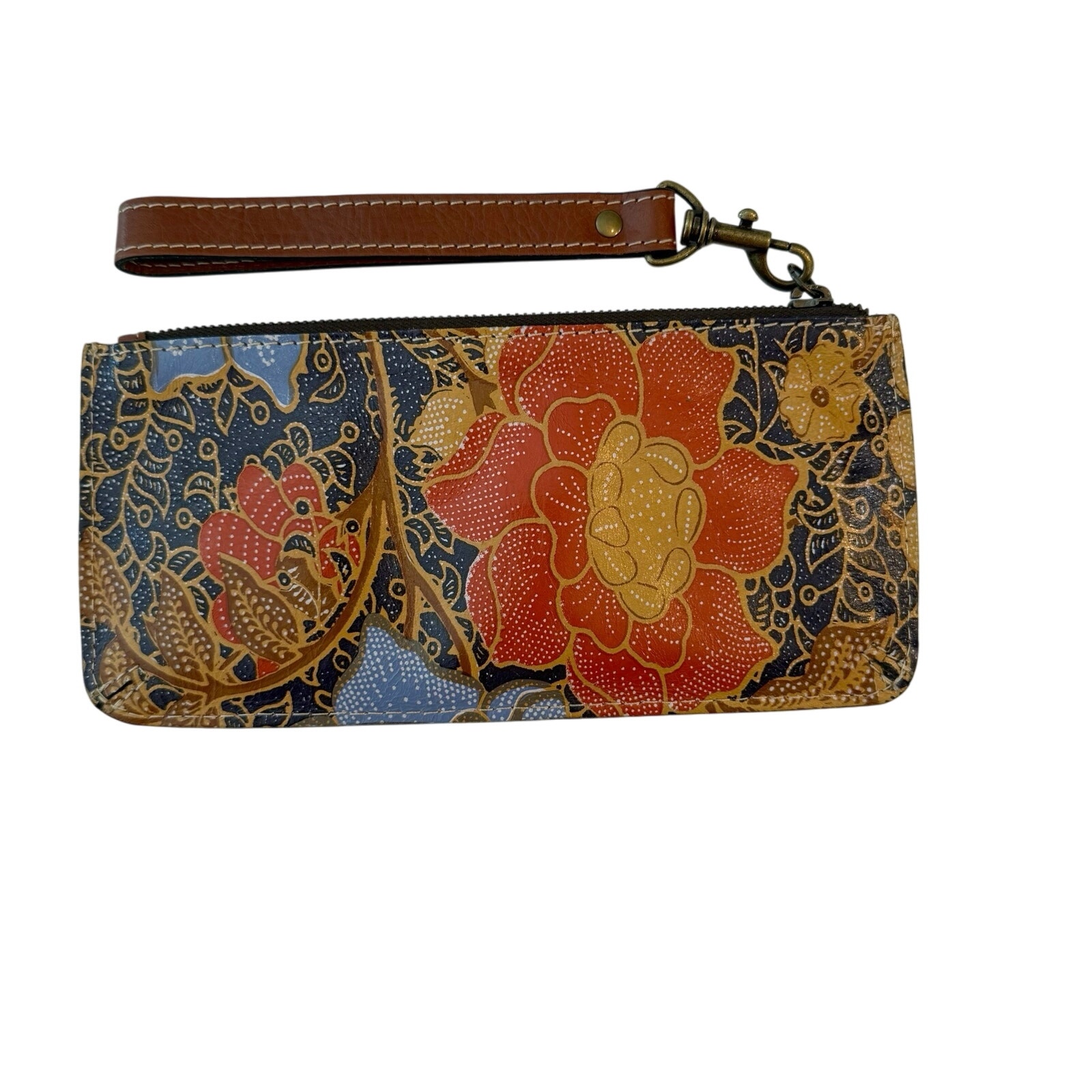 Patricia Nash Large Wristlet Floral Italian Leather Wallet Zip Closure NWOT