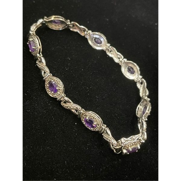 Vintage Gemstone Amethyst Sterling Silver 925 Tennis Bracelet 7.5”