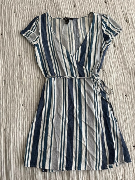 Blue & White Stripe Mini Wrap Dress