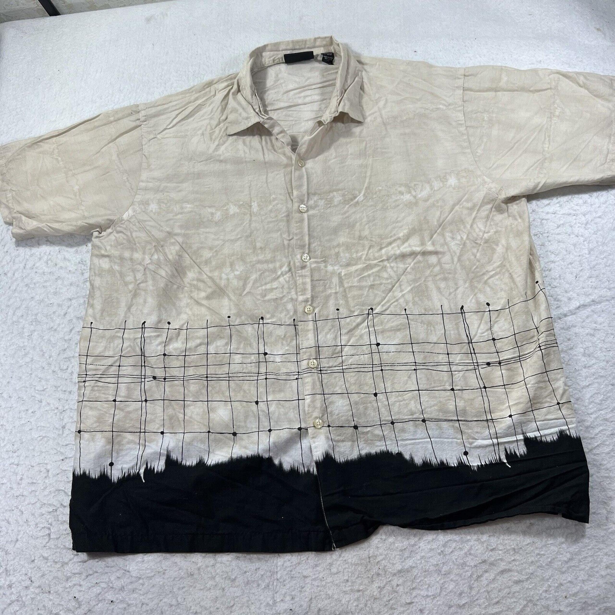 Greg Norman Collection Men's XL Short Sleeve Beige Black Button Front Shirt