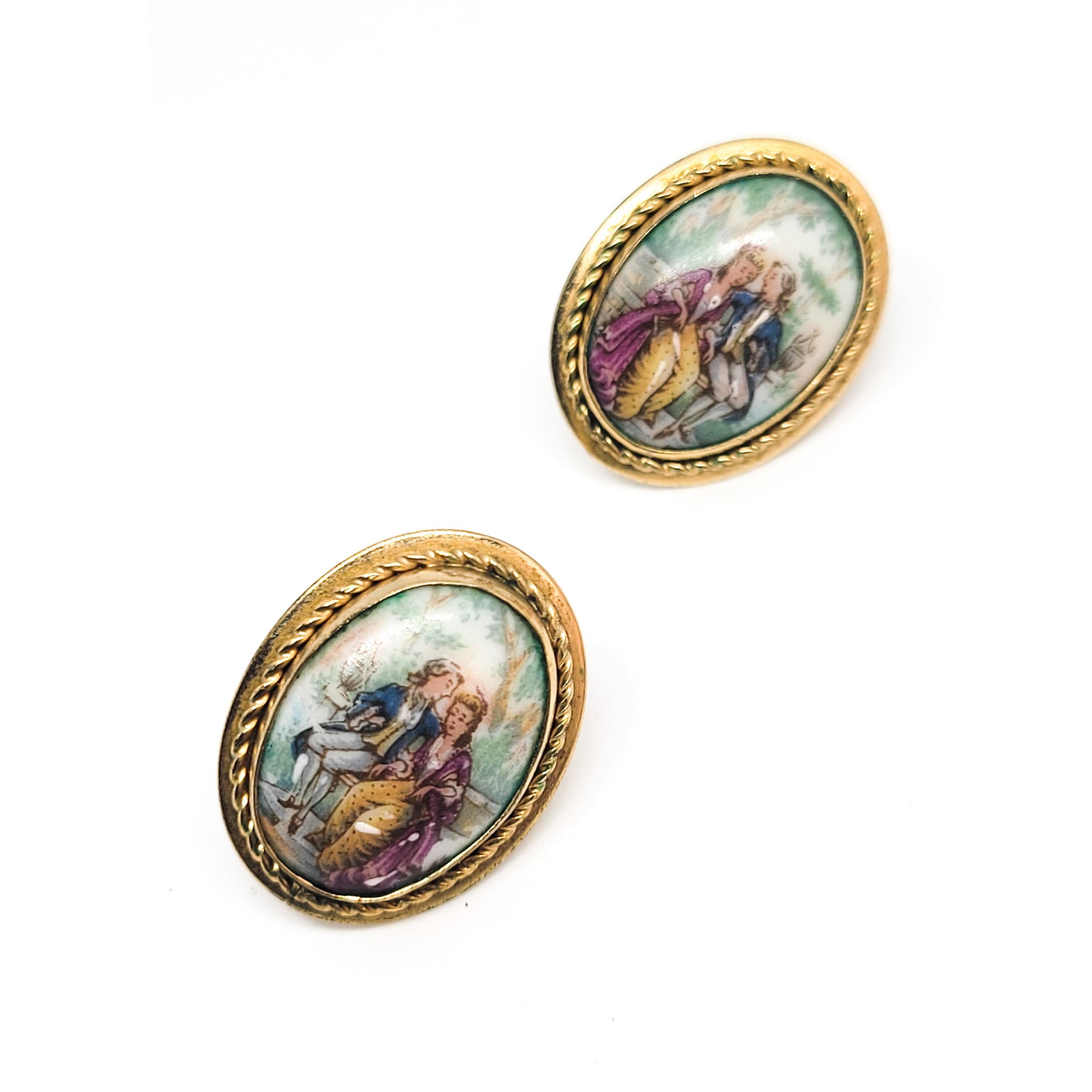 A & Z chain company 12kt gold filled painted porcelain screw back earrings