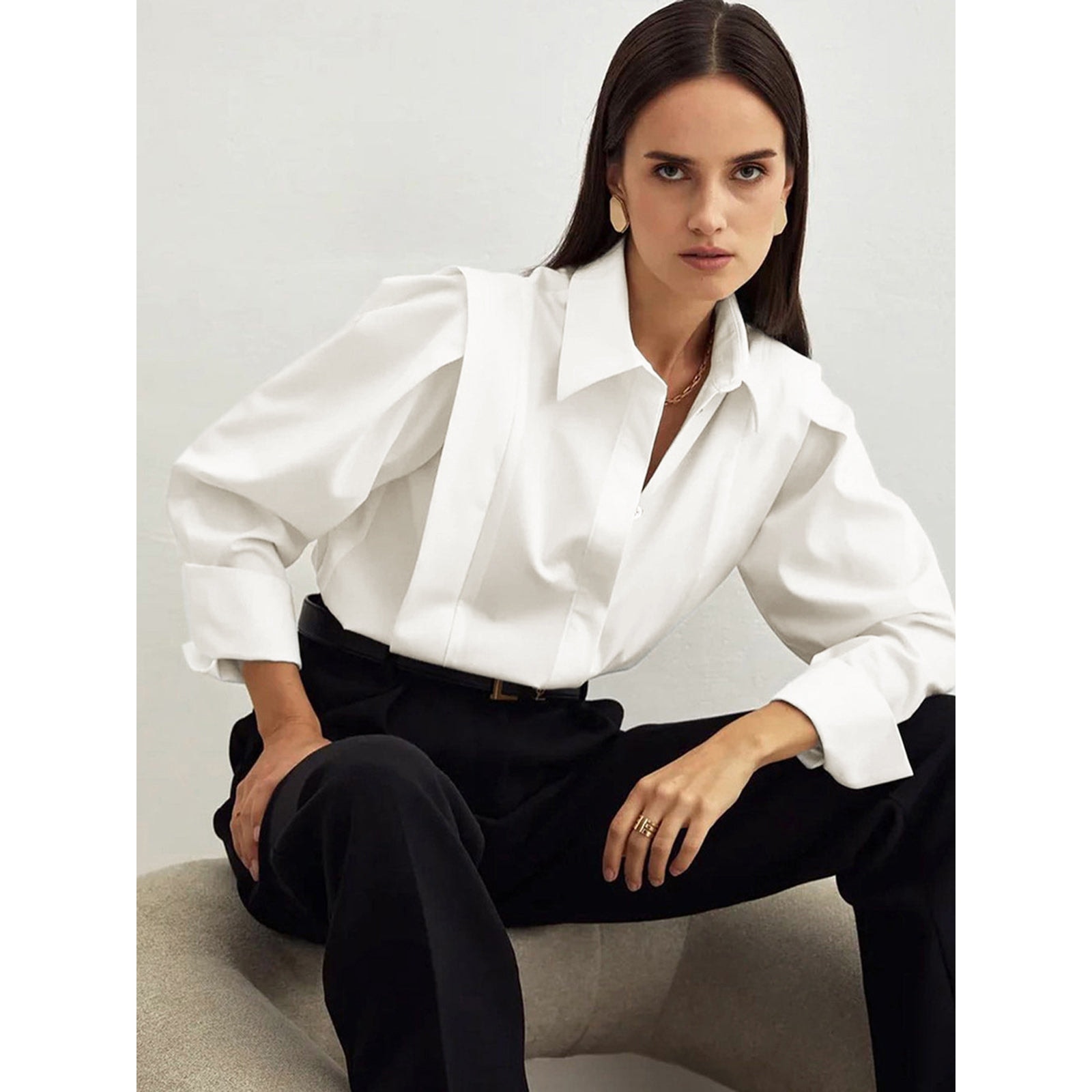 Commense Fair And Square Button Down Old Money Cotton Minimalist Shirt White XS
