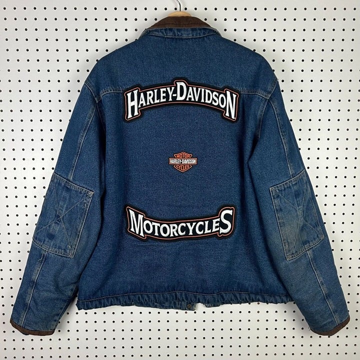 Harley Davidson Denim Jean Jacket Size XL Sherpa Lined Wrangler Hero Biker Moto