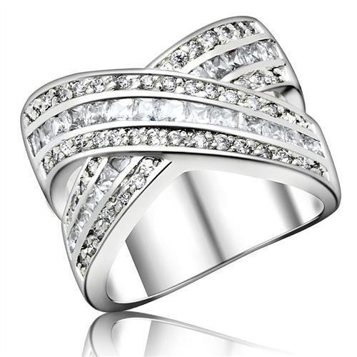 High-Polished 925 Sterling Silver Ring with AAA Grade CZ in Clear - Size 6