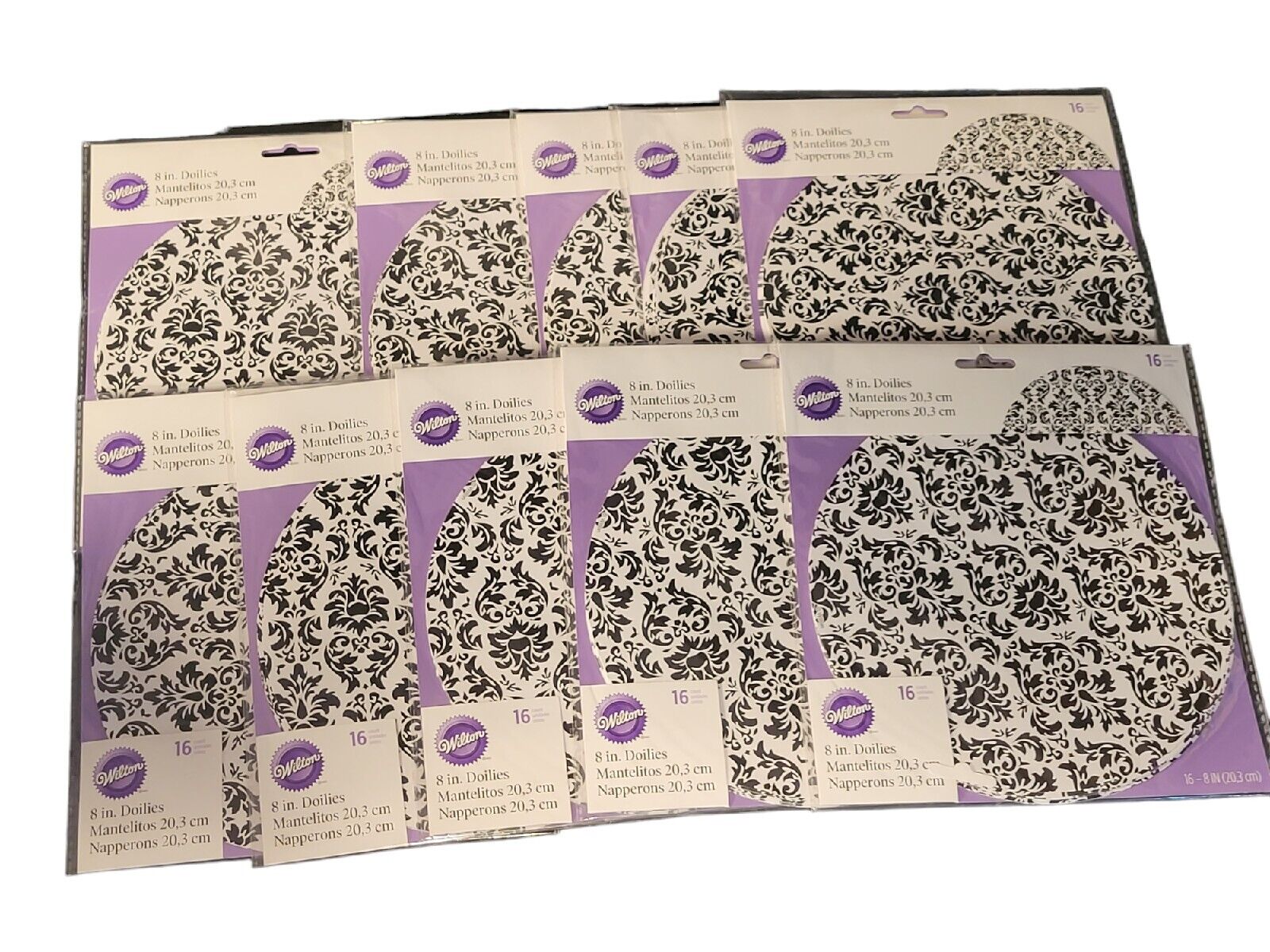 Lot of 10 Wilton Damask 8 Black & White Cake Doilies 160 Total Doilies