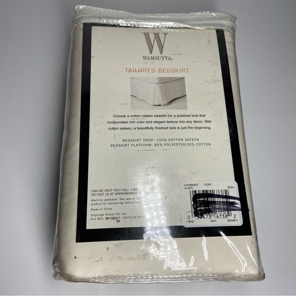 NEW Wamsutta Solid Cotton Sateen Queen Bedskirt 18” Drop 60 In x 80 In Mattress.