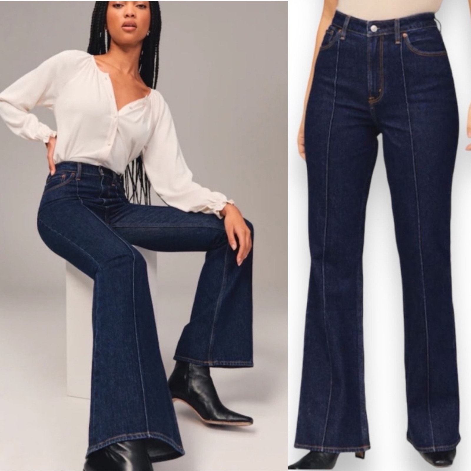 Abercrombie & Fitch The Vintage Flare High Rise Jeans Dark Blue Size 31/12 Long