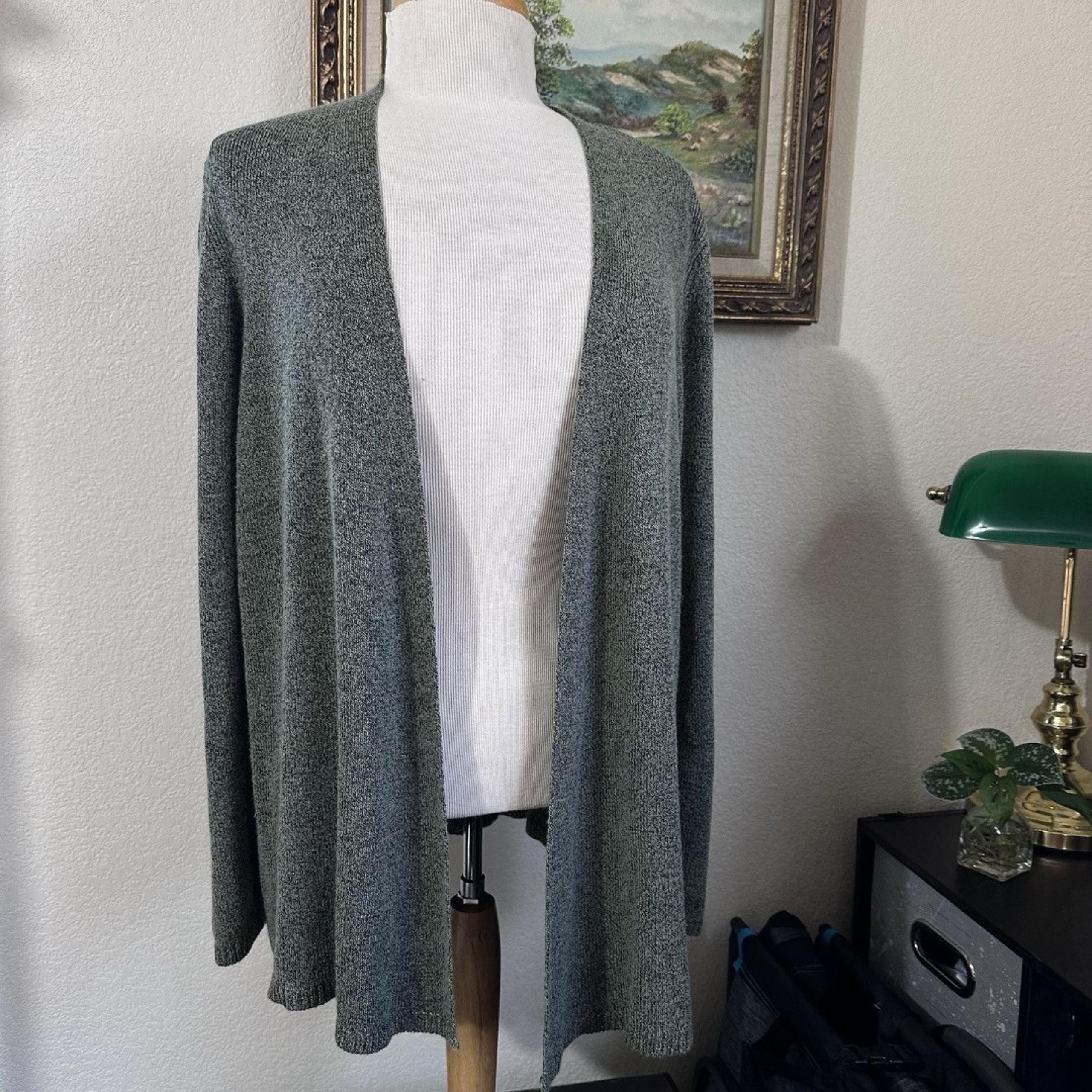 Josephine Chaus Knit Green Black Cardigan Sweater Size XL Italian Yarn Blend