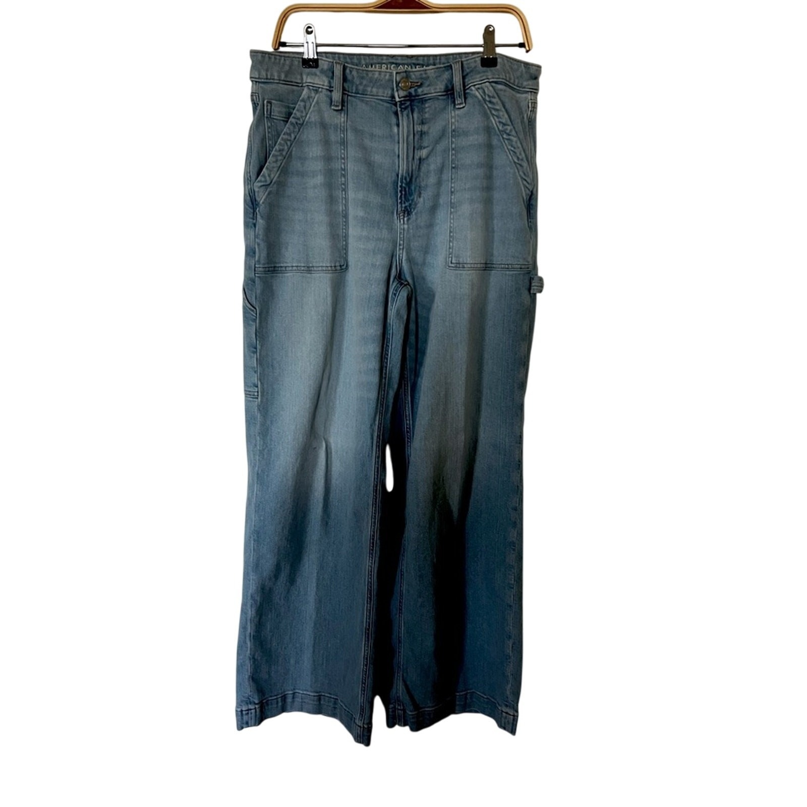American Eagle Super High Rise Baggy Wide Leg Stretch Cargo Jeans Sz 12 Y2K