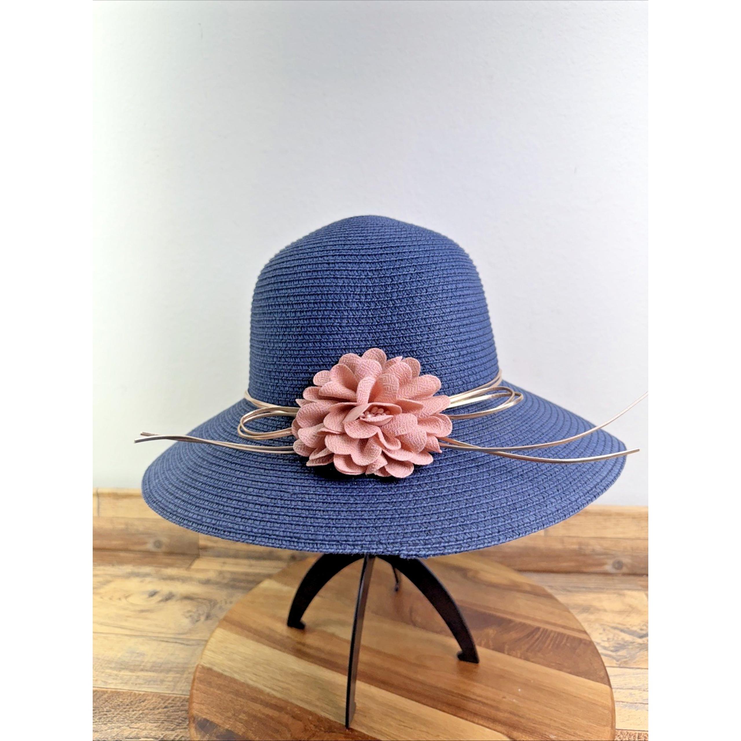 Woven Paper Bucket Rimmed Hat With Flower And Bow