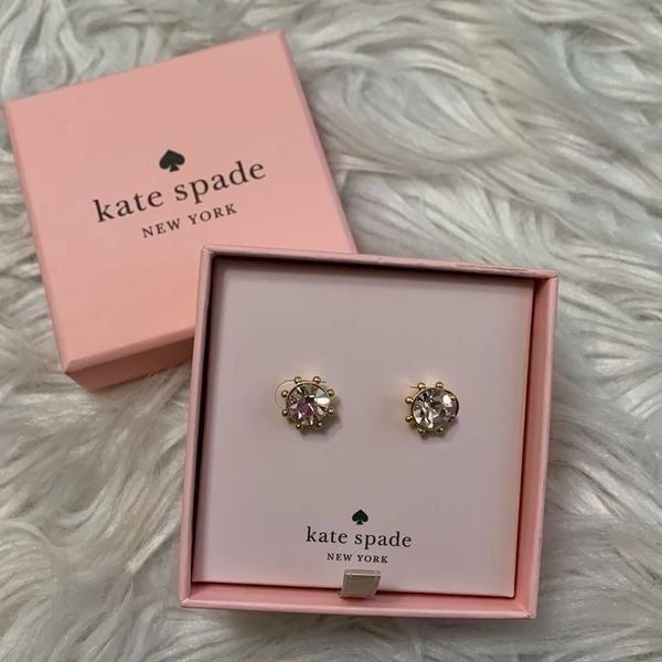KATE Spade flying colors bezel stud earring clear color gold tone metal