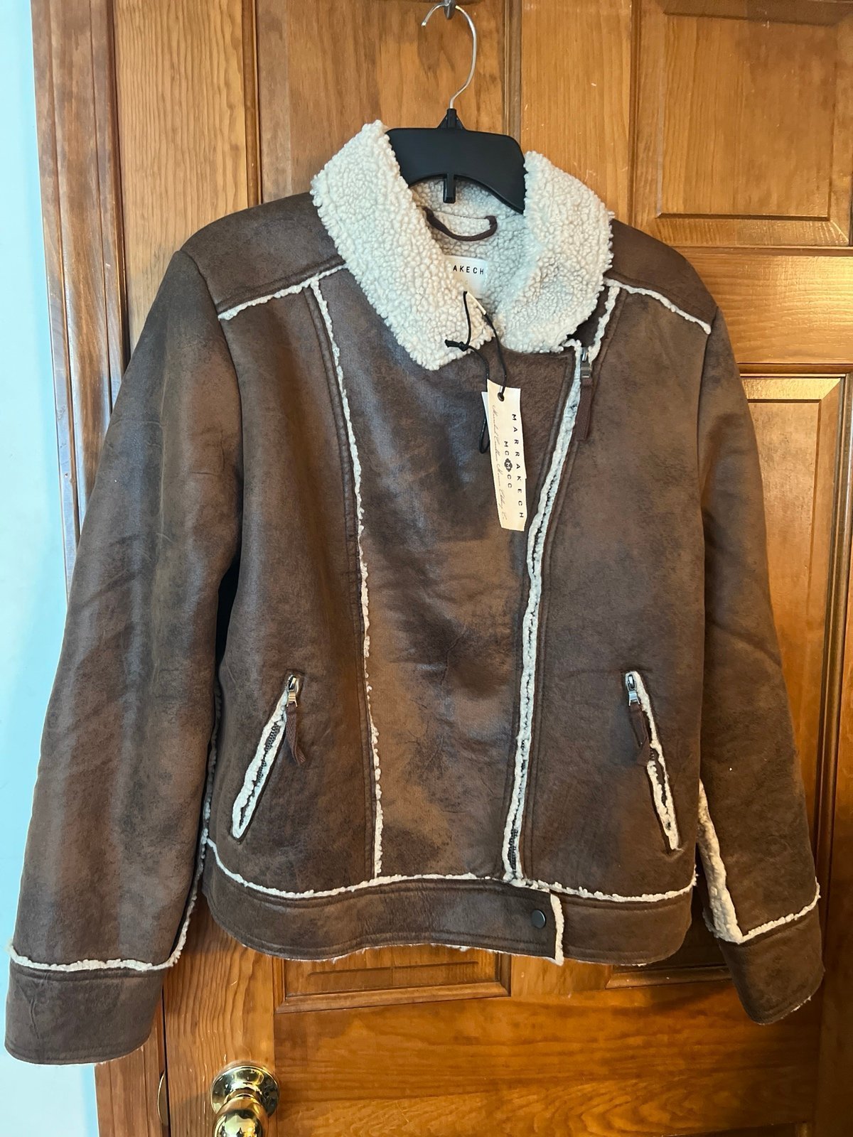 New Marrakech Marissa Faux Leather Sherpa Lining Motorcycle Jacket S NWT