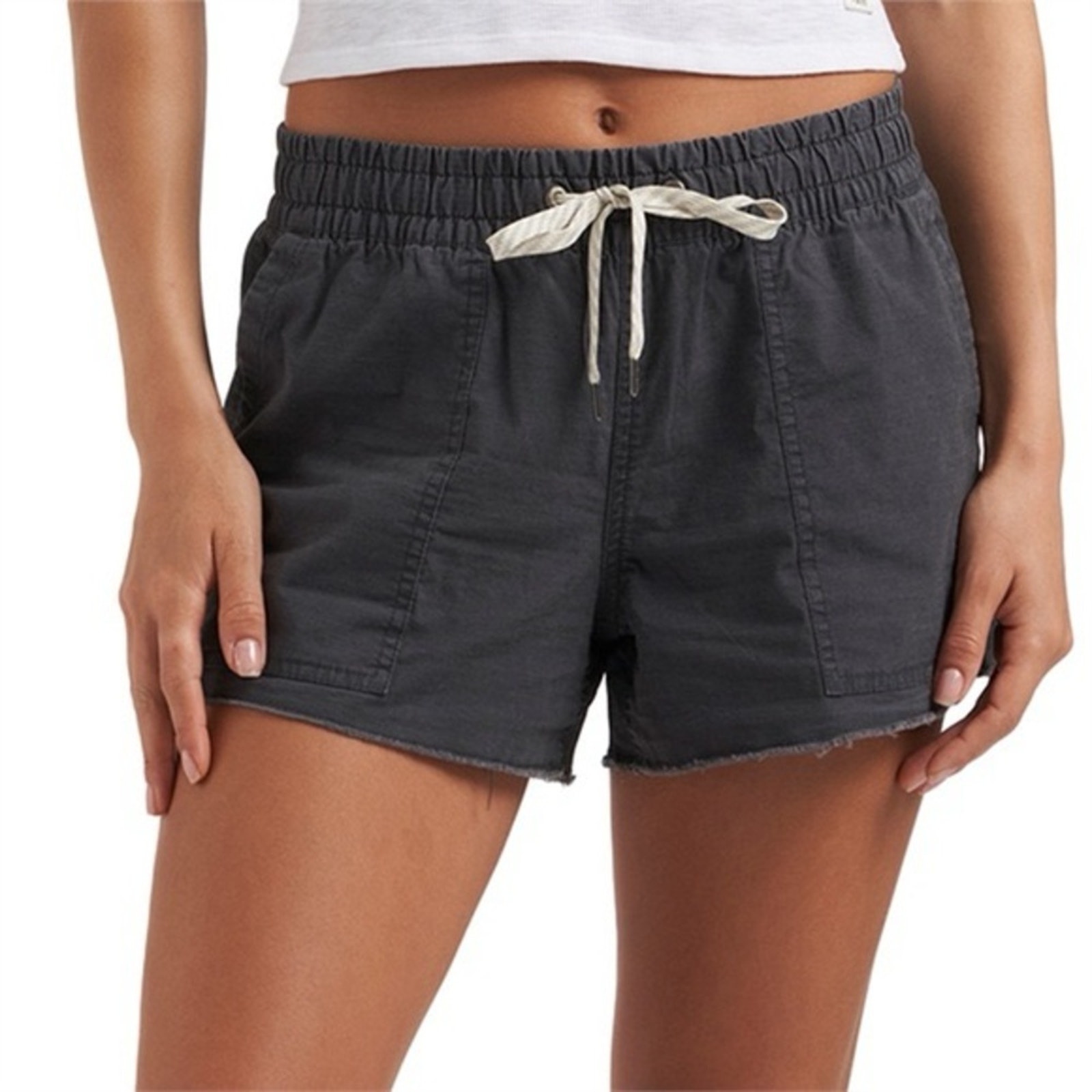 Vuori Vintage Ripstop Shorts Dark Gray Raw Hem Pull On Athleisure Womens Size XS