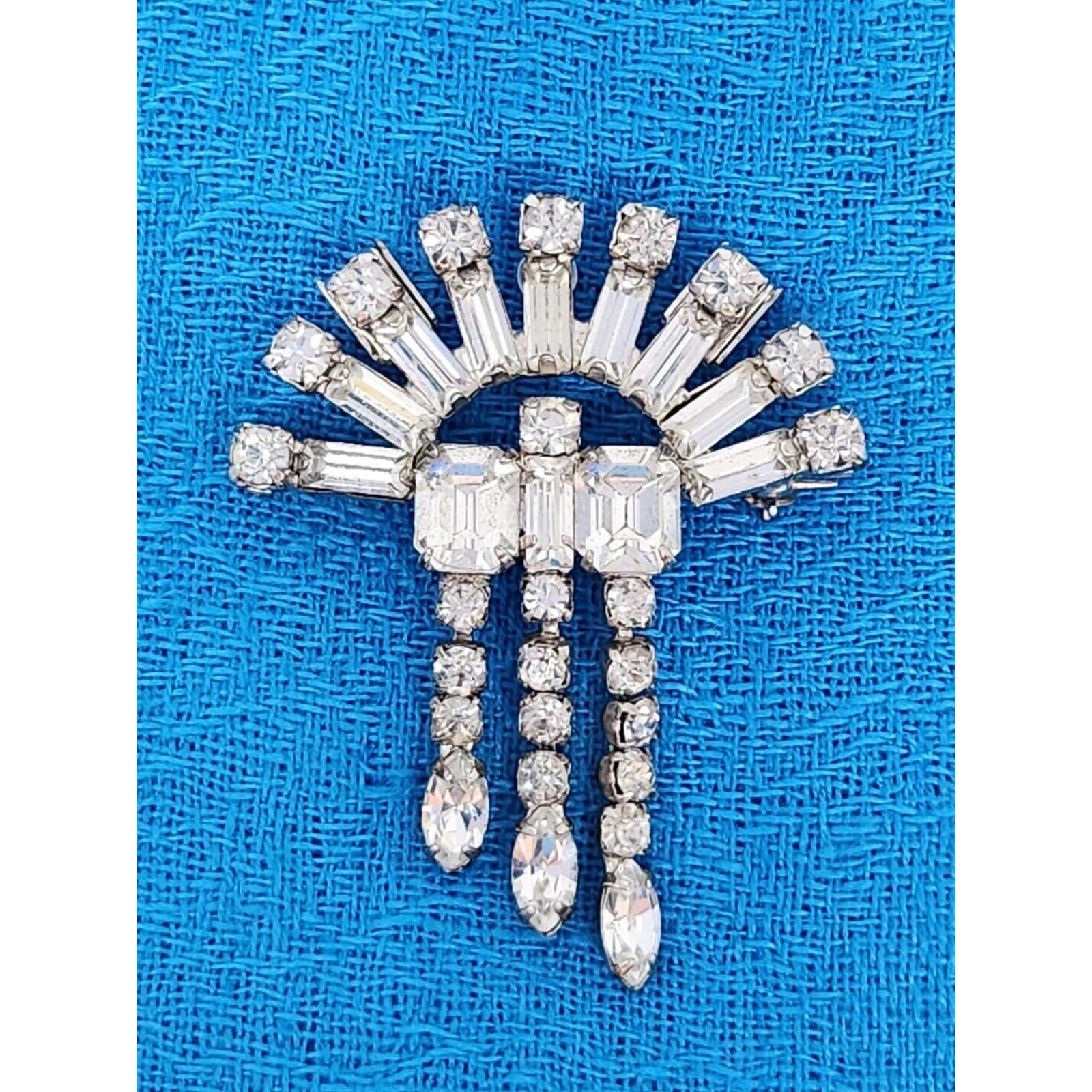 Signed Walter Lampl WL Sterling Silver Art Deco Clear Rhinestone Brooch Pin VTG