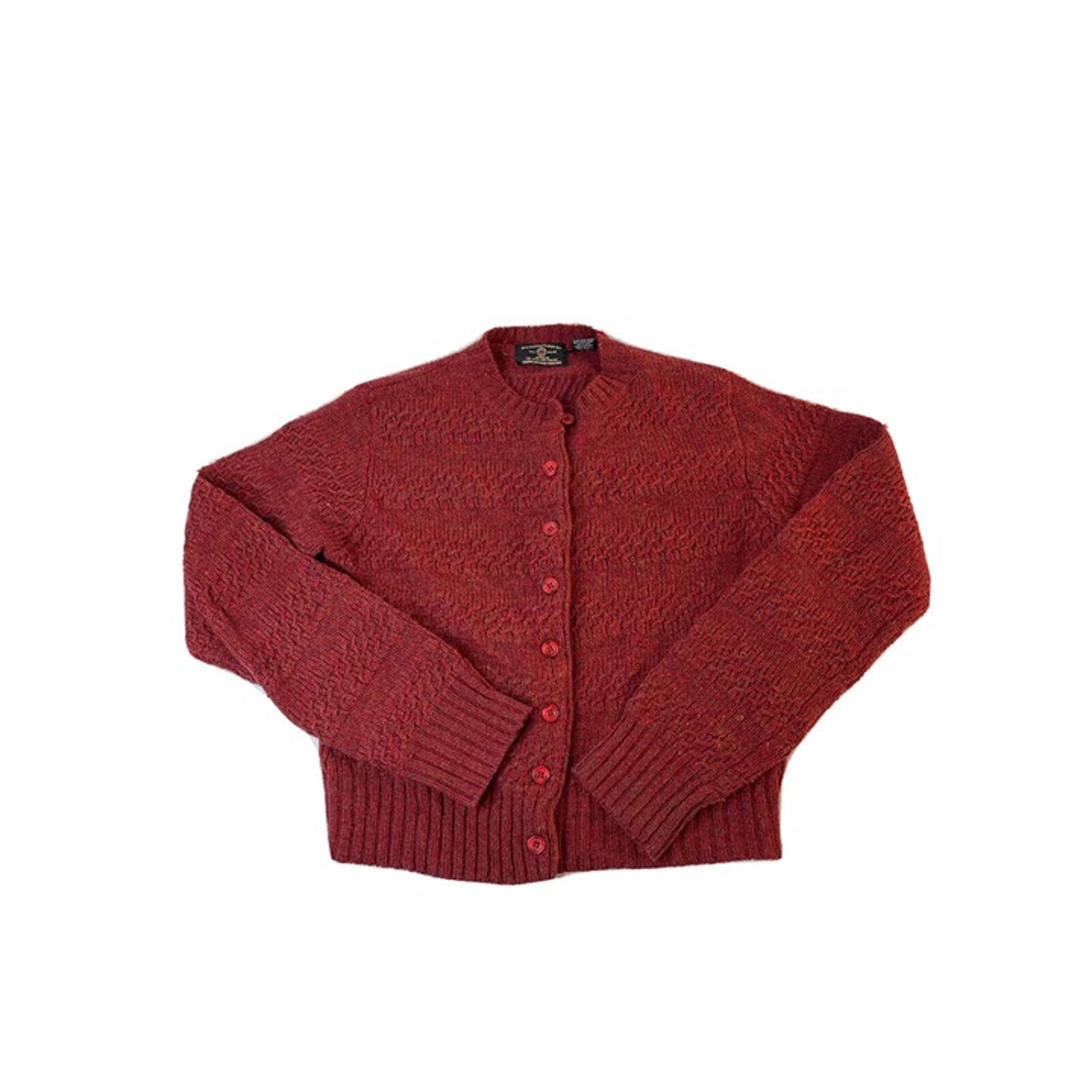 Vintage American Eagle Womens Medium Grunge Wool Cable Knit Cardigan Sweater Red