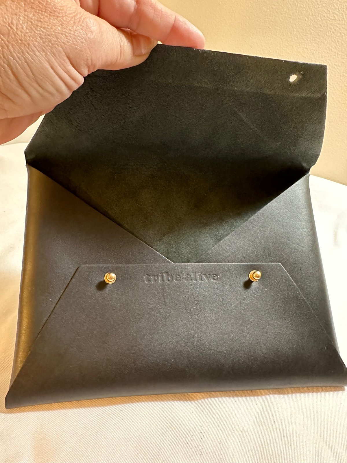 Tribe Alive Black Leather Clutch Pouch Bag Party Cocktail Business Work Carry