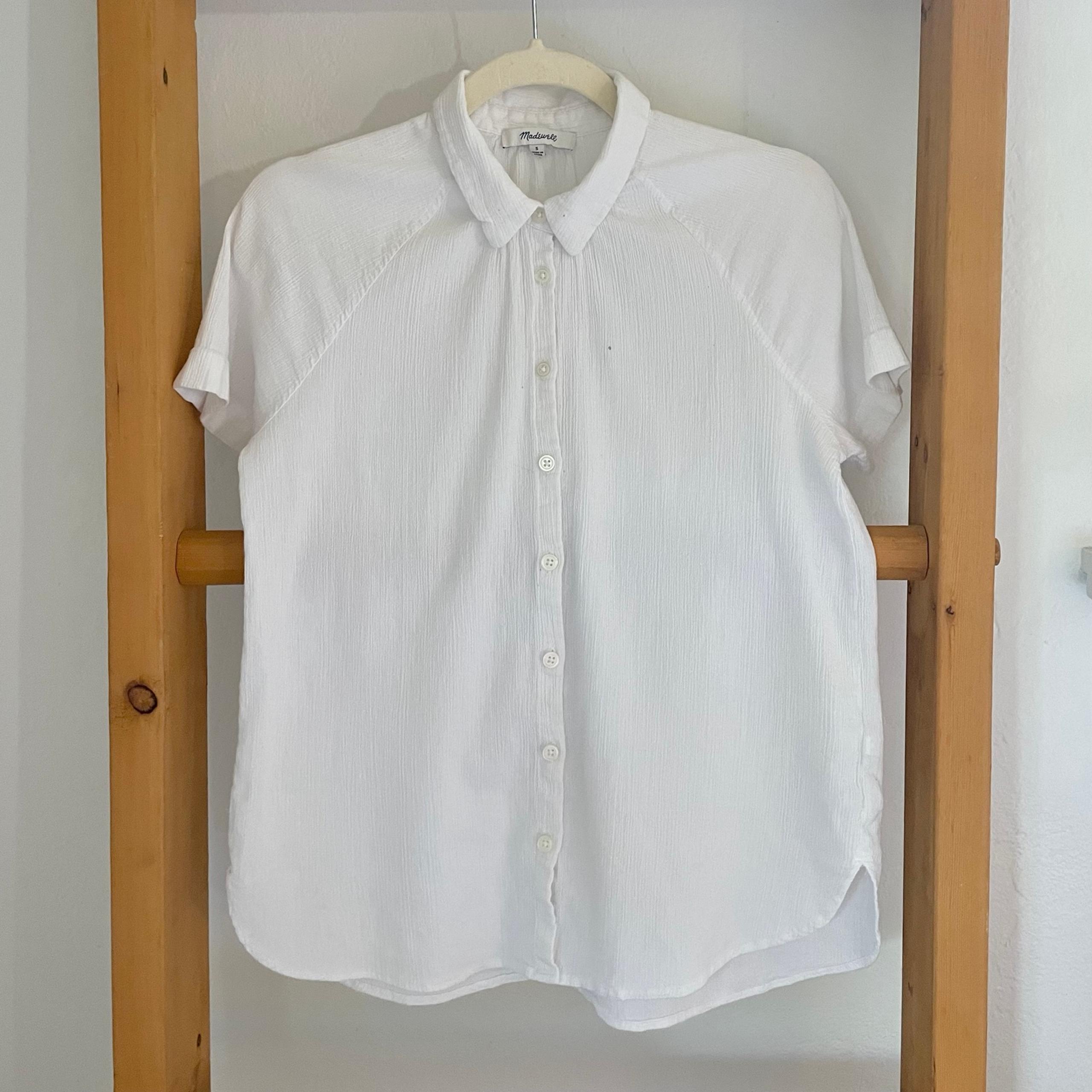 Madewell | Cotton Blend Button Down Tee Shirt in White | Size Small