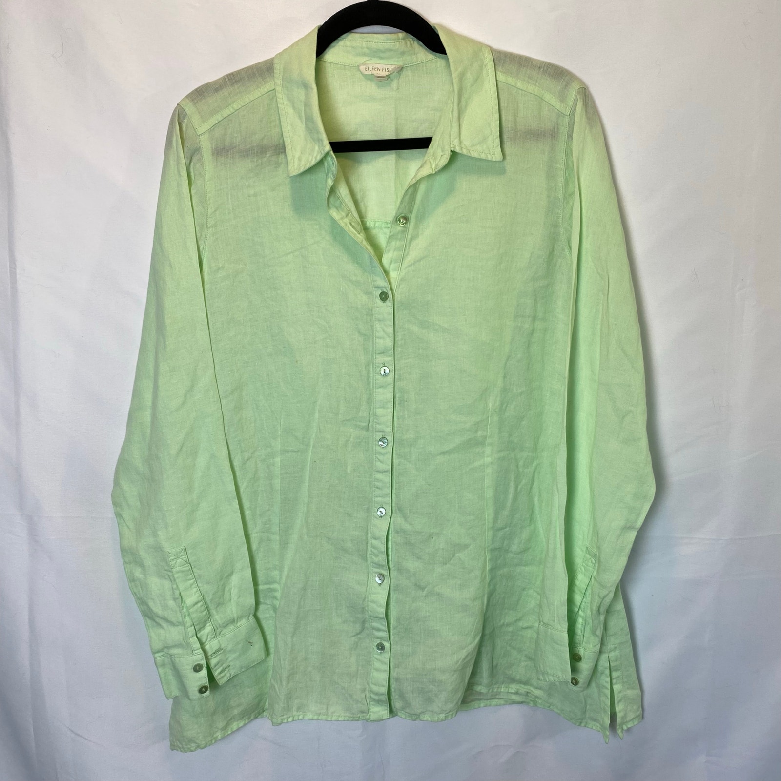 Eileen Fisher Women's Lime Green Size Small Linen Button Up Shirt Tunic Top