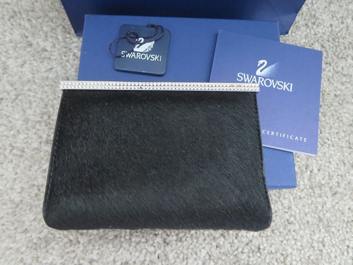 Swarovski Black Pony Hair Leather Card Holder Wallet With Swarovski Crystals