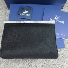 Swarovski Black Pony Hair Leather Card Holder Wallet With Swarovski Crystals