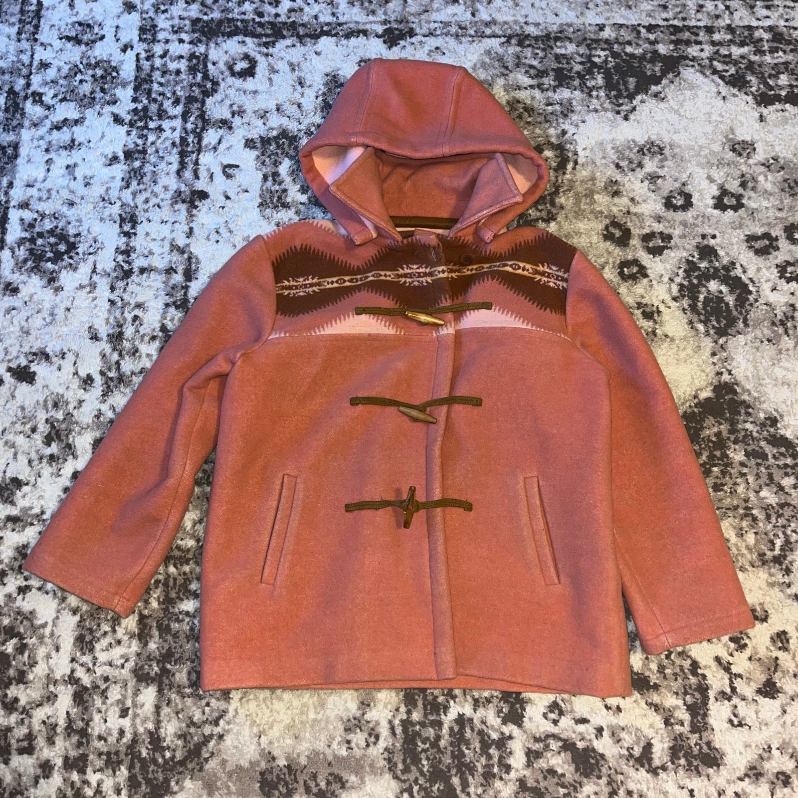 Pendleton women’s wool, hooded coat, salmon pink, toggles, size Large