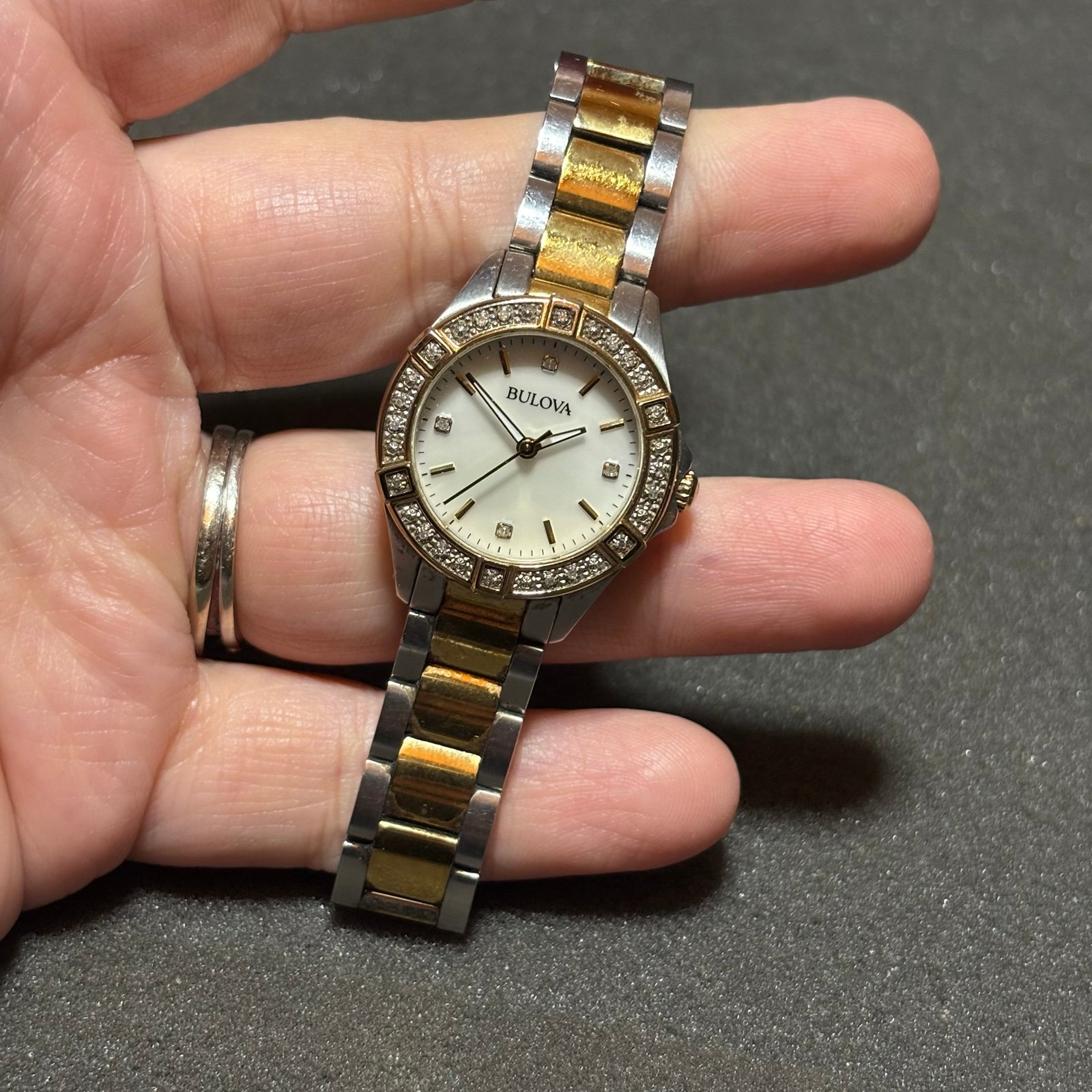 Bulova Ladies Quartz Watch Mother-of-Pearl Dial 22 Diamonds Gold & Silver Tone w